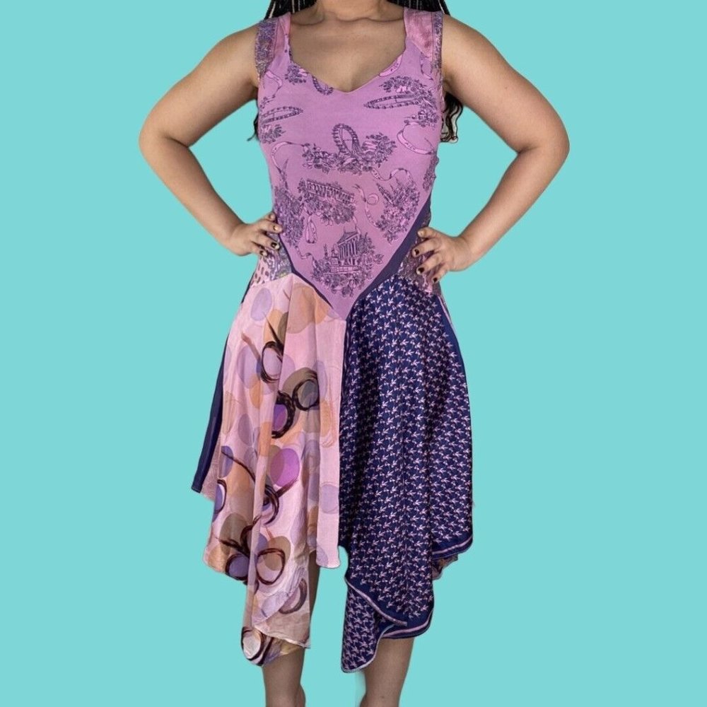 Purple and Pink Patterned Women's Dress